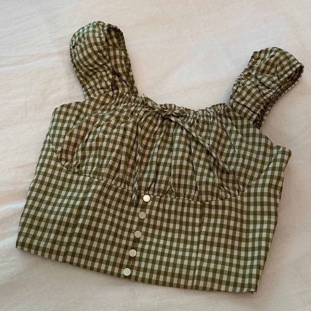 Green Gingham Crop Top Monteau